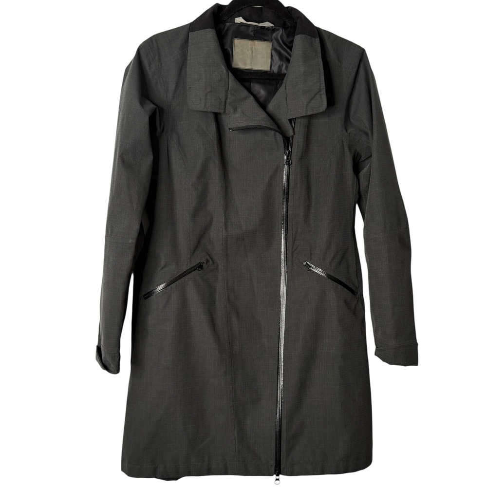 Athleta Womens Wetland Trench Asymmetrical Zip Trench Coat Jacket Gray S